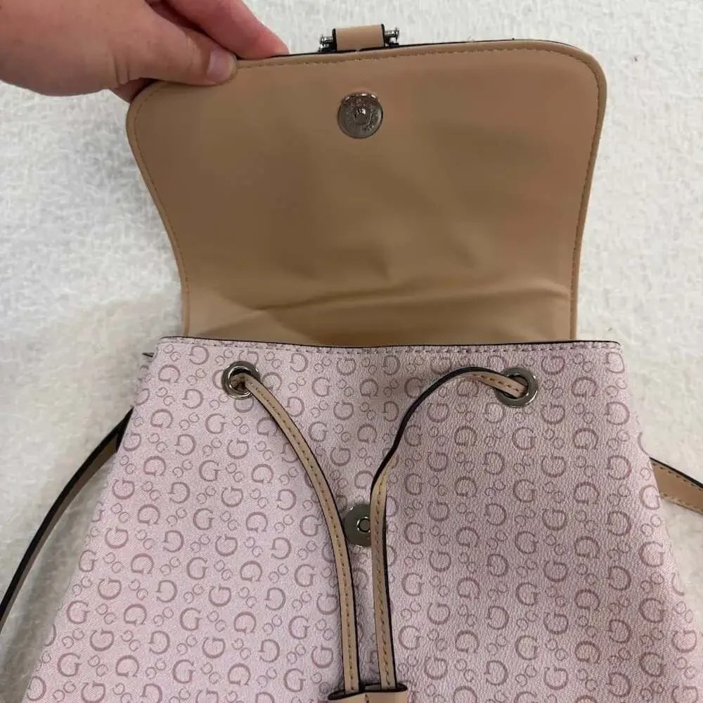 NWT Guess All Over Light Pink Color Logo Print Small Backpack Preppy Academia